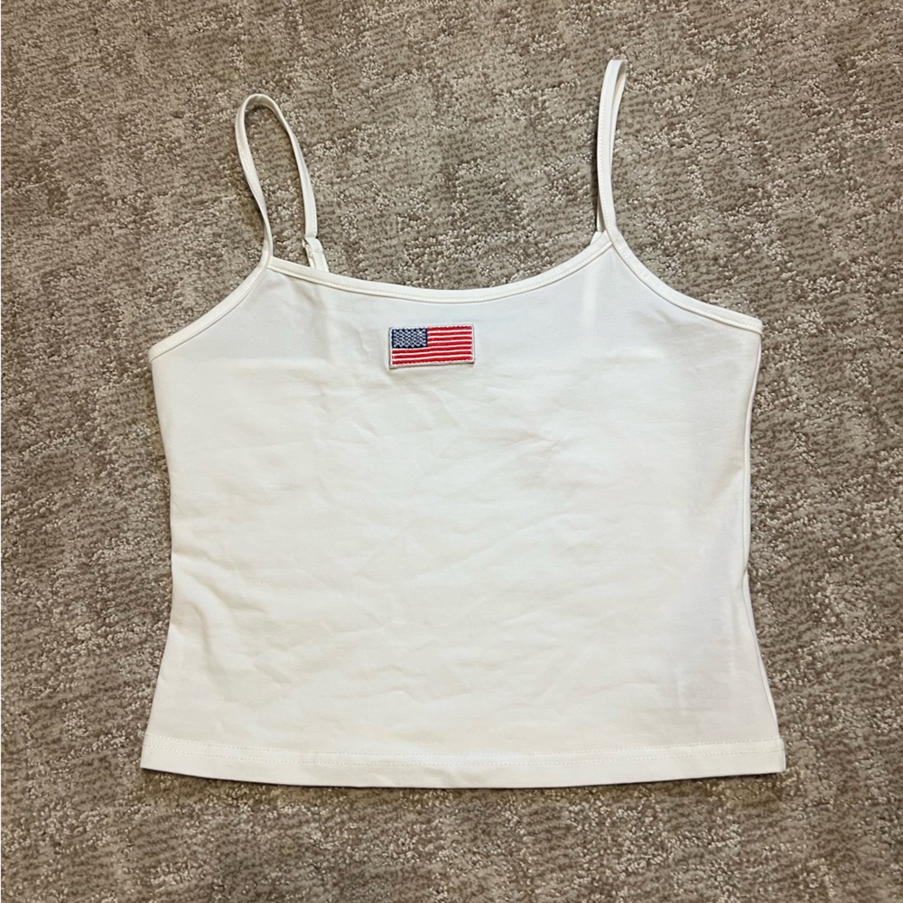 Edikted White Tank Top with Flag Detail